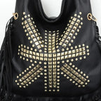 Besace à main noire avec frange et motif original
