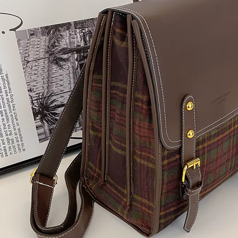 Cartable à carreaux rétro pour femme