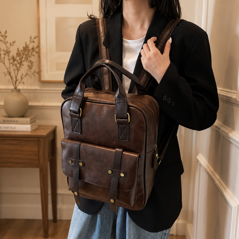 Cartable femme marron doté de plusieurs poches