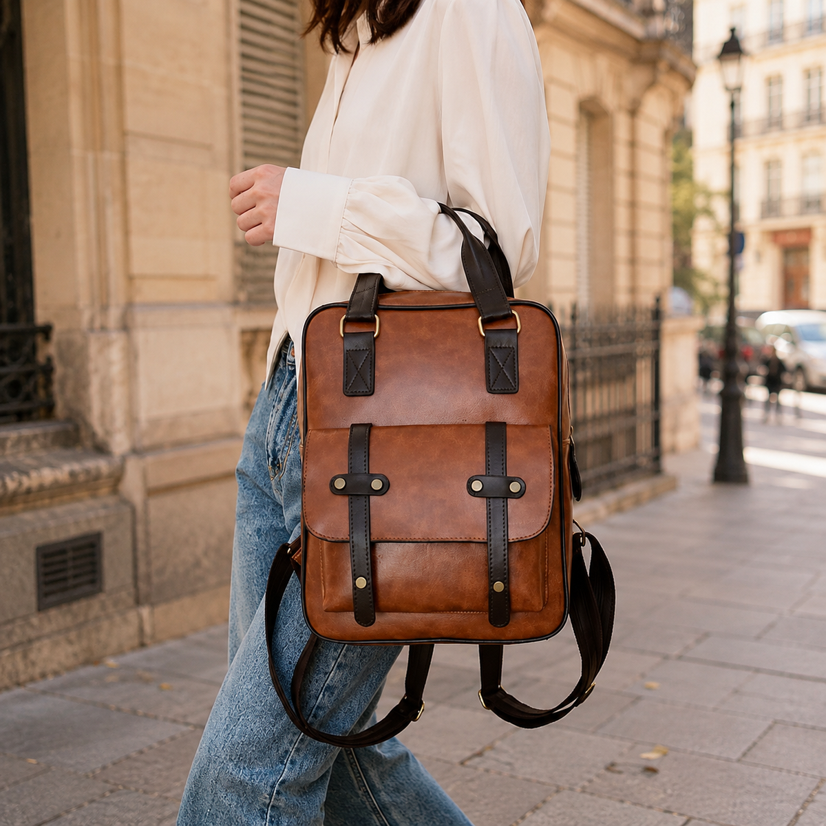 Cartable multipoches marron pour femme