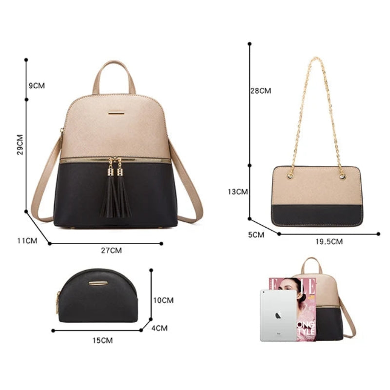 Ensemble femme avec sac à dos et portefeuille