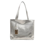Grand sac à main métallisé élégant effet croco