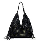Grand sac de plage noir au style bohème