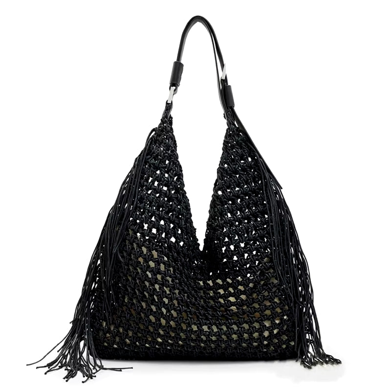 Grand sac de plage noir au style bohème