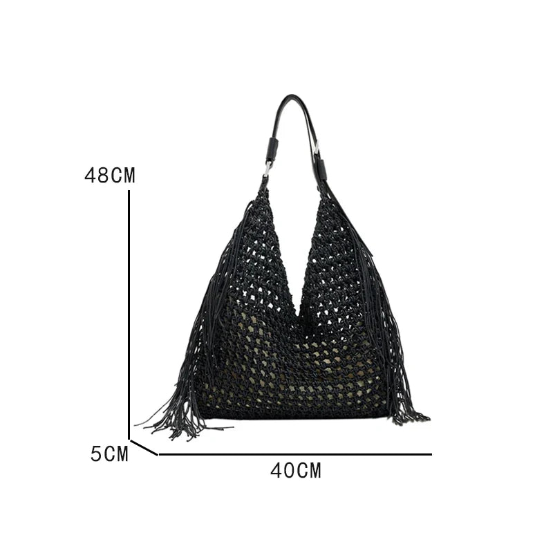 Grand sac noir de plage style bohème