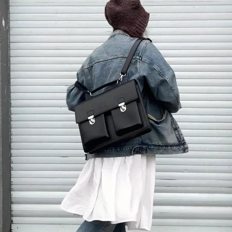 Mallette noire pour femme façon sac cartable