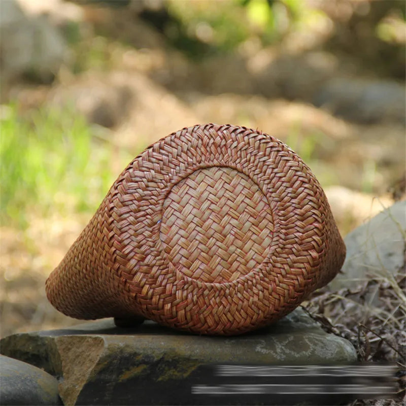 Panier sac à main en osier à poignée en bois