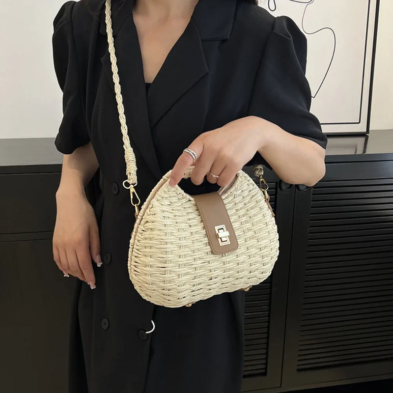 Sac à bandoulière beige en paille tressée