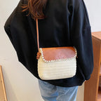 Sac à bandoulière en paille beige et marron