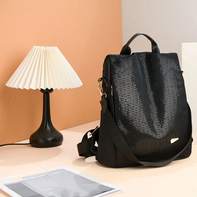 Sac à dos à paillettes en toile de couleur noire
