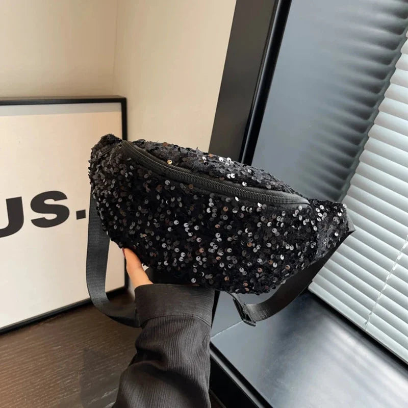 Sac à la taille femme noir à paillettes