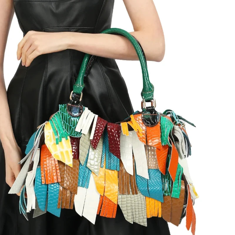 Sac à main à franges multicolores