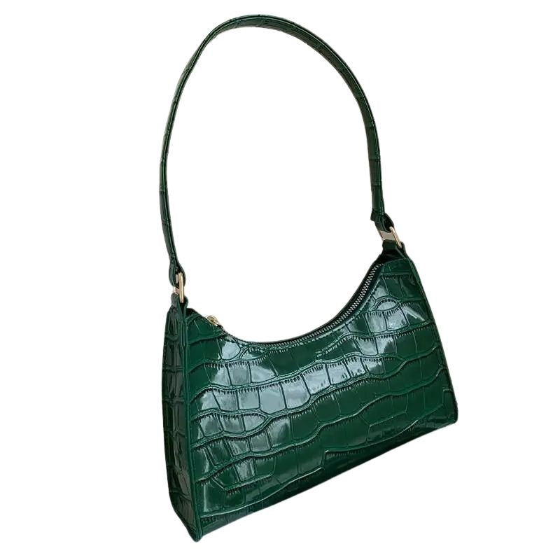 Sac à main baguette vert à motif crocodile
