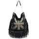 Bolso Bandolera Negro Con Flecos Y Estampado Original