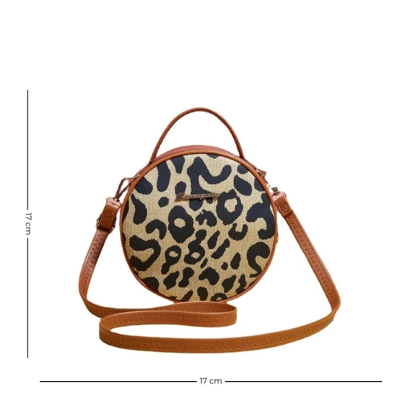 Sac à main circulaire avec bandoulière léopard