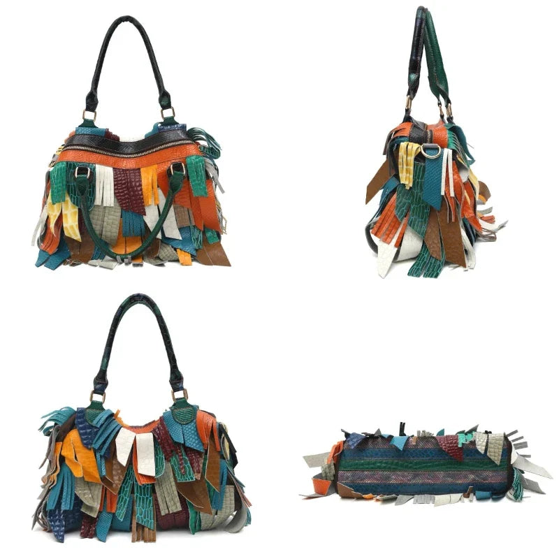 Sac à main coloré avec franges multicolores
