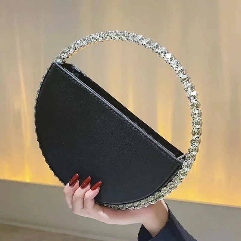 Sac à main de mariage rond serti de strass pour femme
