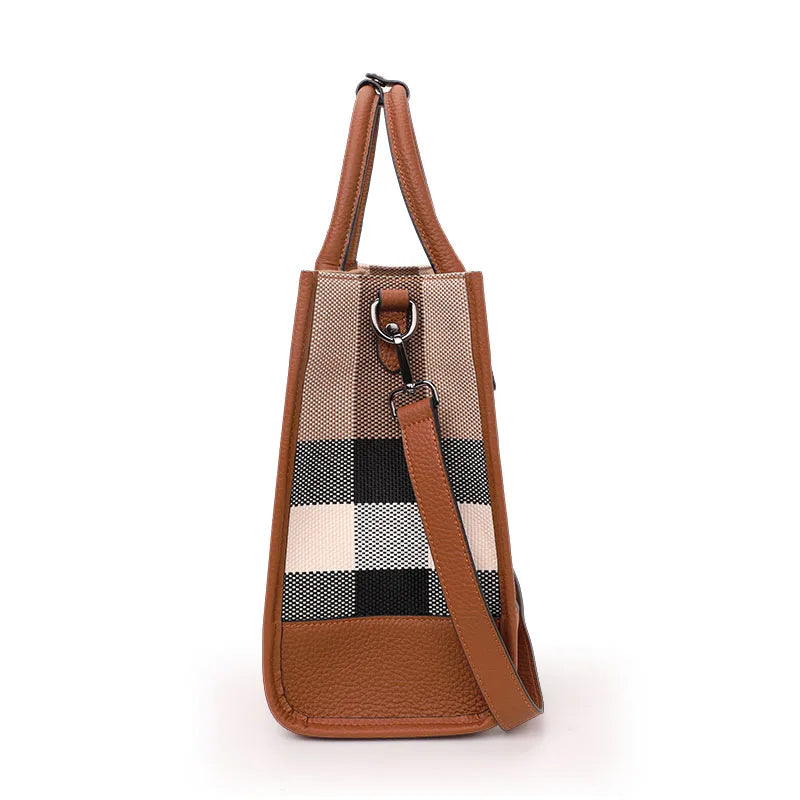 Sac à main élégant façon fourre-tout en tissu et simili