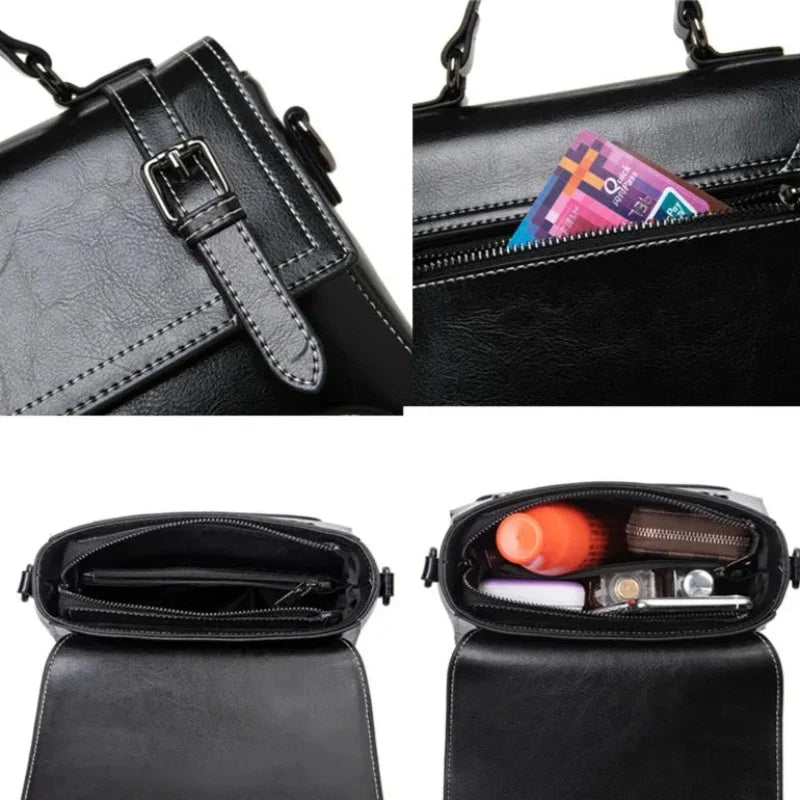 Sac à main en cuir féminin noir style cartable