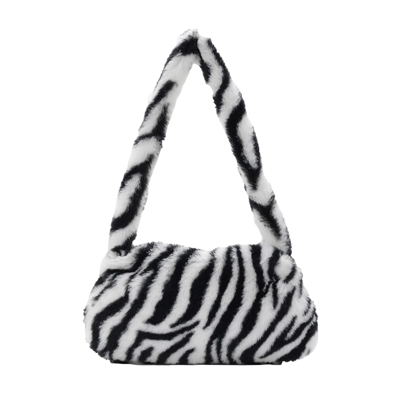 Sac à main en fausse fourrure à motif zébré