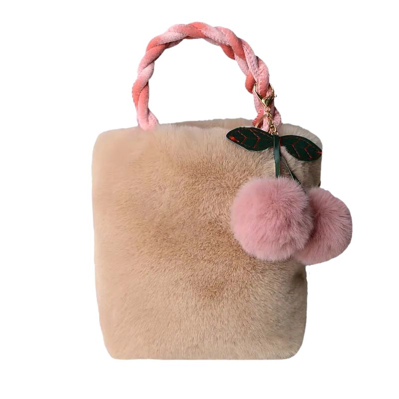 Sac à main en fausse fourrure avec pendentif cerise