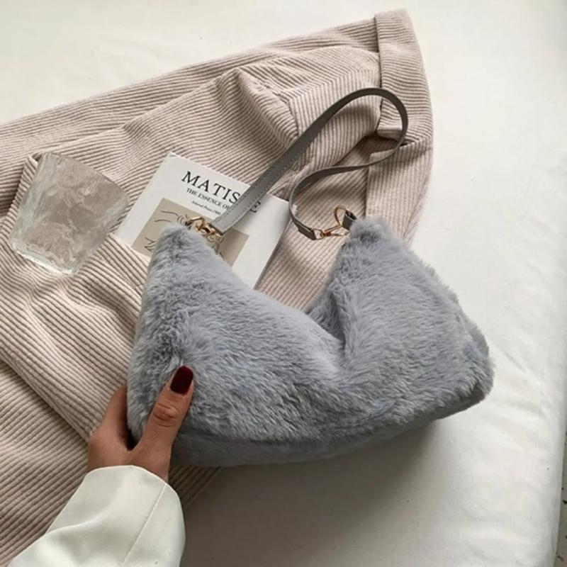 Sac à main en fourrure synthétique douce grise