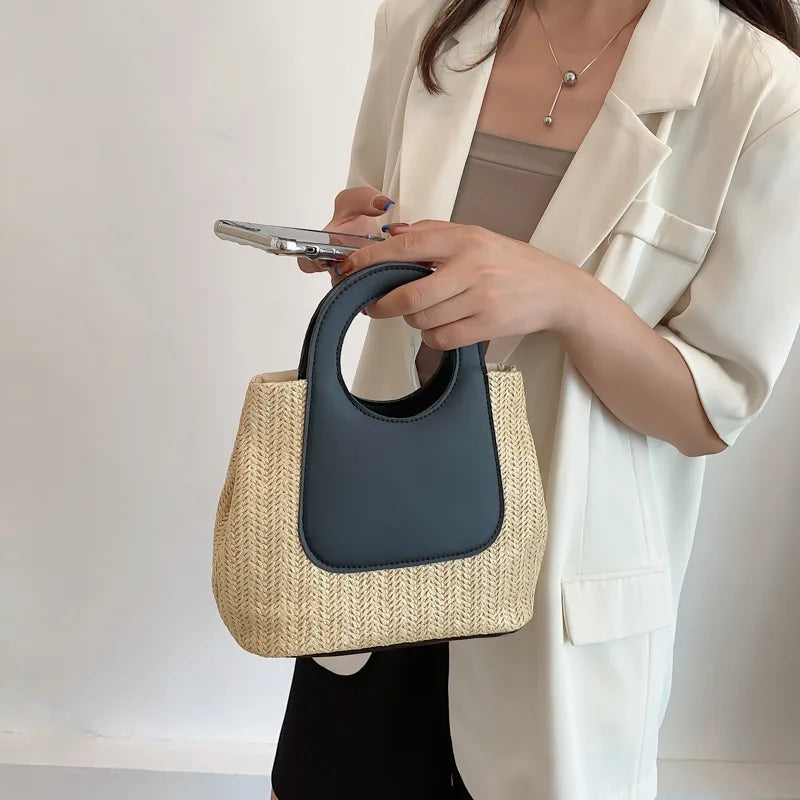 Sac à main en paille façon panier rétro