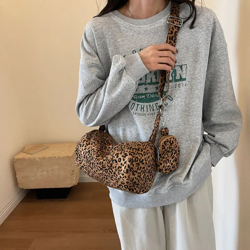 Sac à main en toile au motif léopard, long