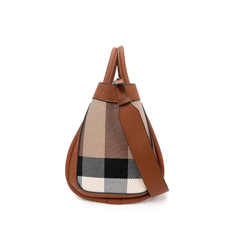 Sac à main en toile et simili marron façon fourre-tout