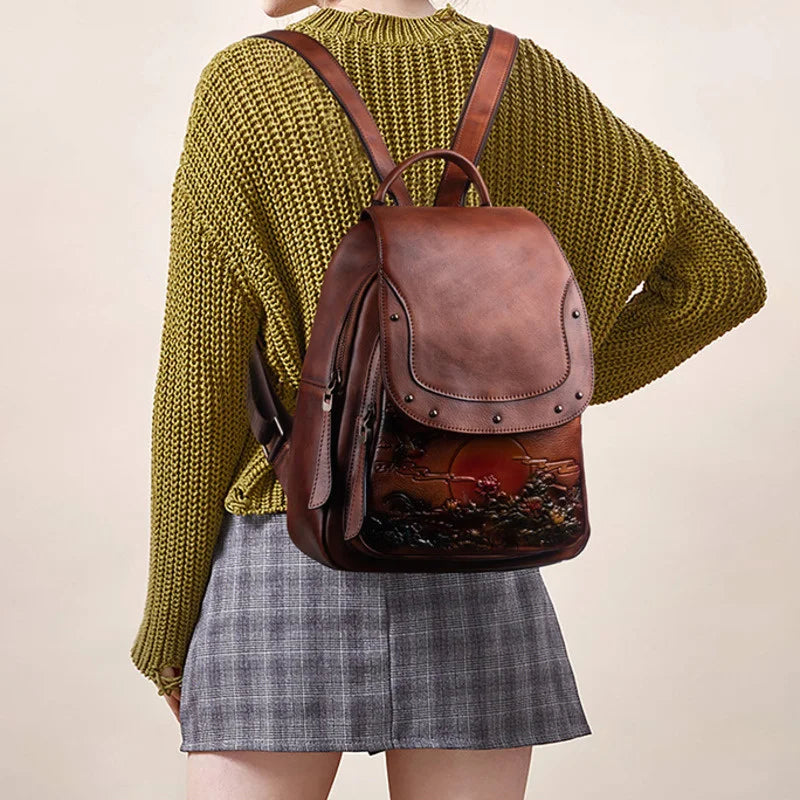 Sac à main et sac à dos féminin vintage avec dessin