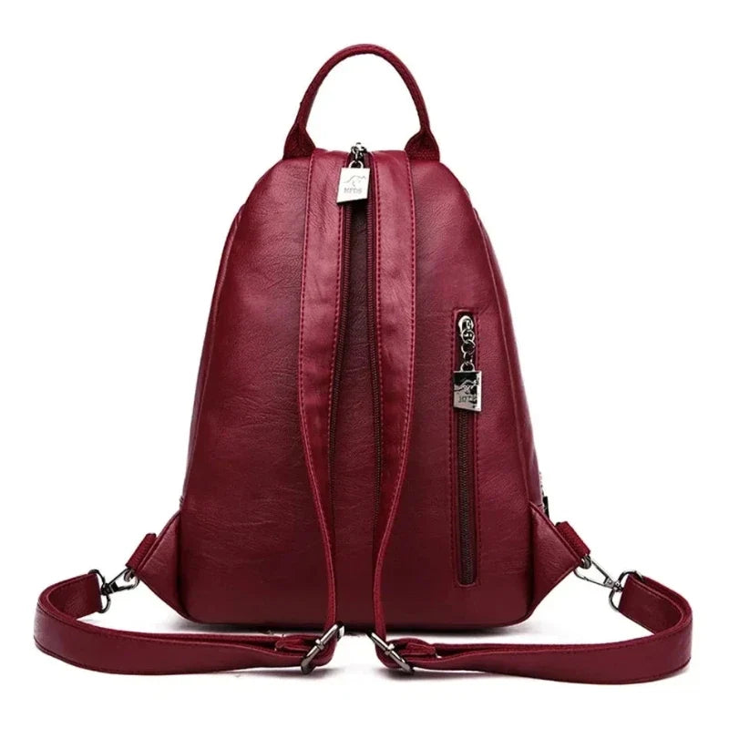 Sac à main et sac à dos femme rouge multipoches en simili