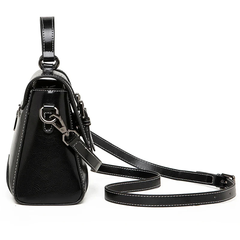 Sac à main façon cartable noir en cuir pour femme