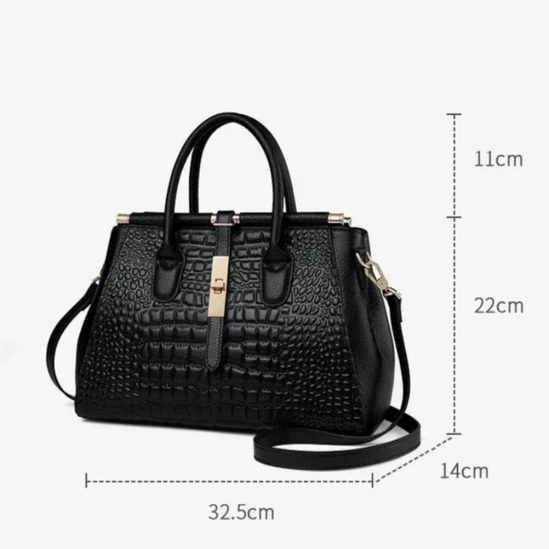Sac à main féminin noir en cuir façon crocodile