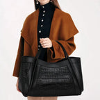 Sac à main grand format en cuir noir pour femme
