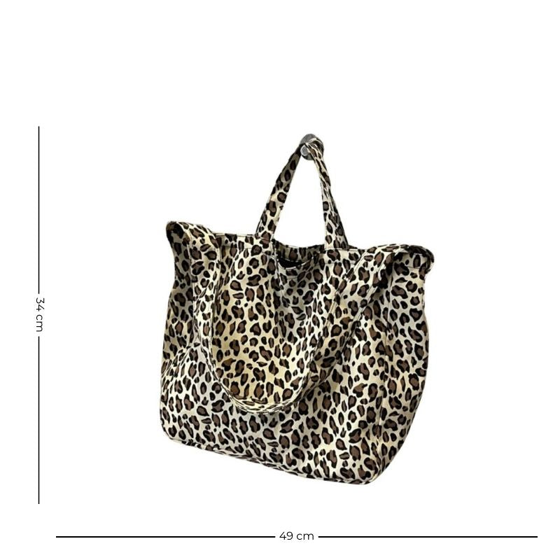 Sac à main grande capacité au motif léopard blanc