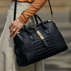 Sac à main motif crocodile en cuir noir pour femme