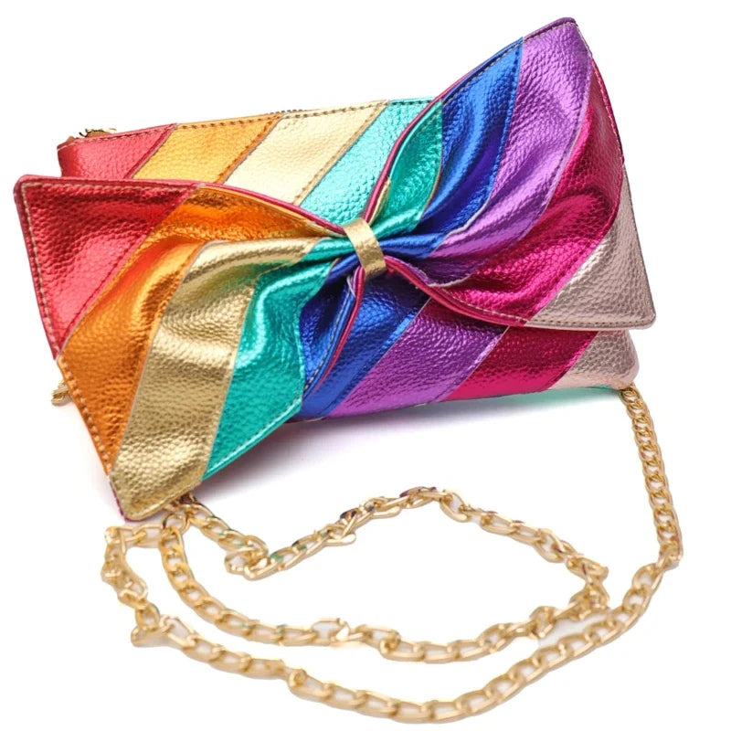 Sac à main multicolore avec nœud papillon