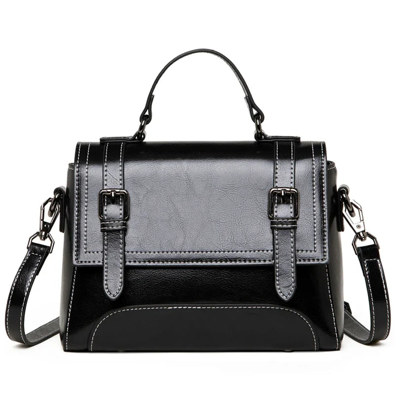 Sac à main noir en cuir pour femme effet cartable