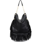 Sac à main noir style besace avec motif original et frange