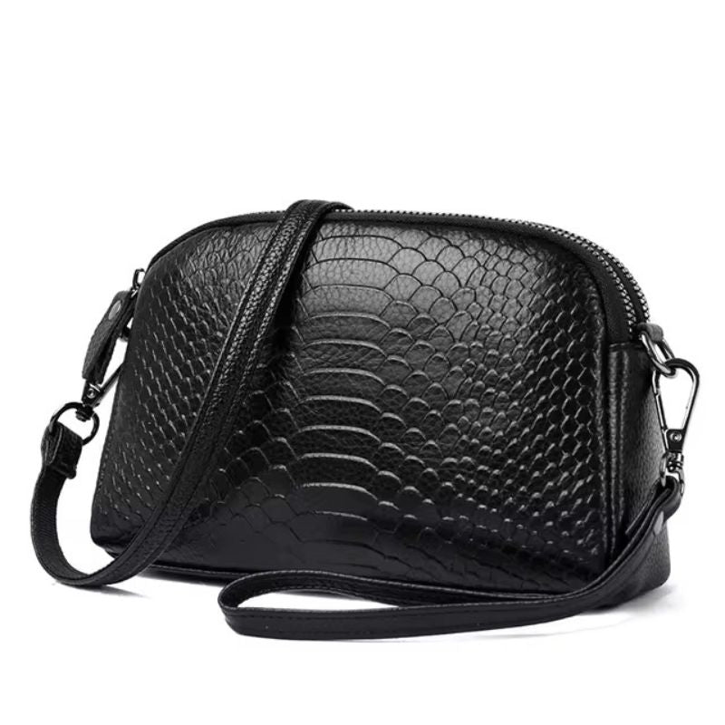 Sac à main noir tendance effet croco
