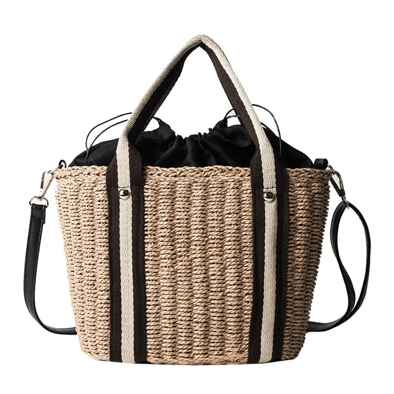 Sac à main panier en paille avec bandoulière