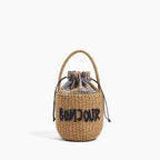Sac à main panier en paille brodée
