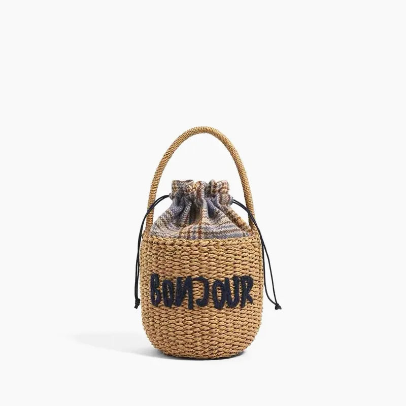 Sac à main panier en paille brodée