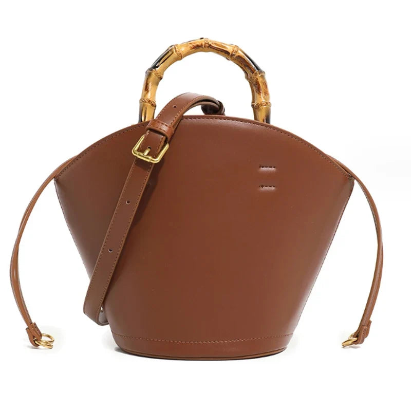 Sac à main seau avec poignée en bambou