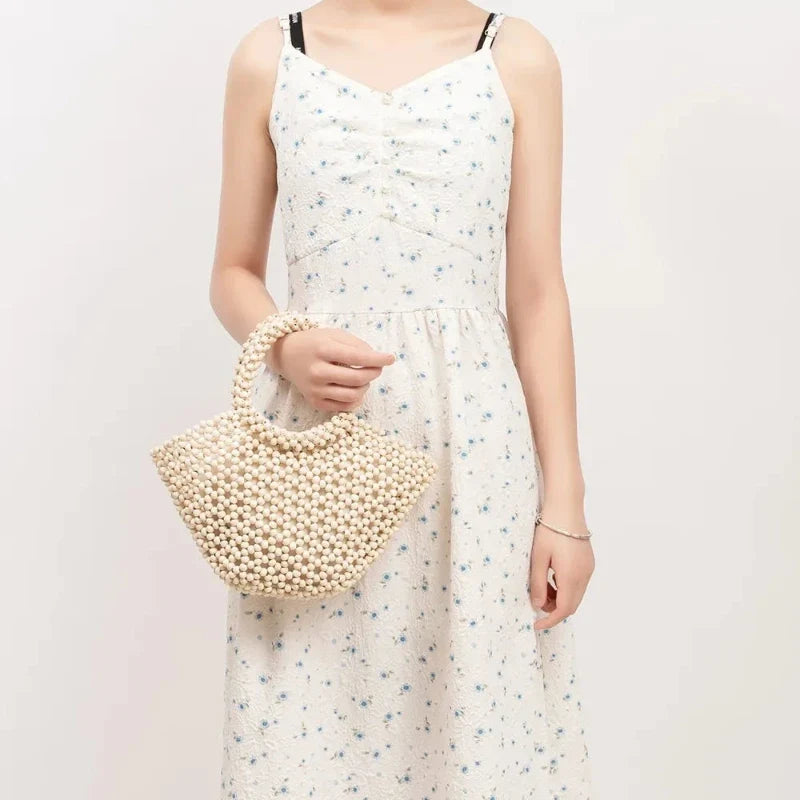 Sac à main style panier en perles de bois