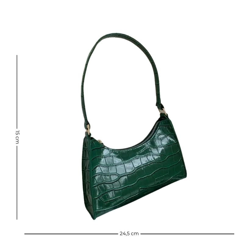 Sac à main vert format baguette effet crocodile