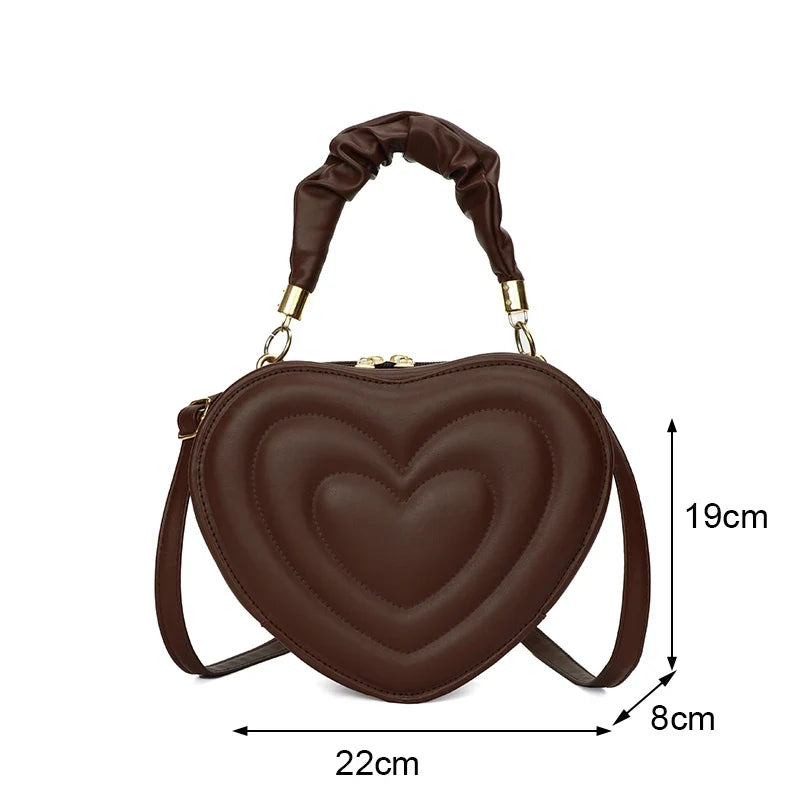 Sac au design de cœur, marron et matelassé