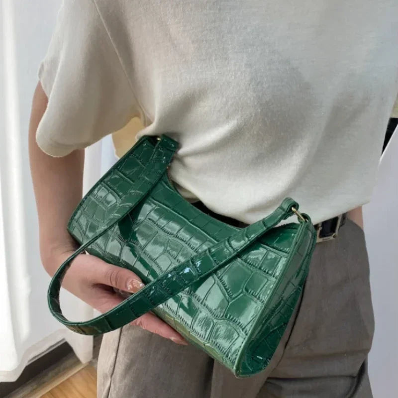 Sac baguette à imprimé crocodile de couleur verte
