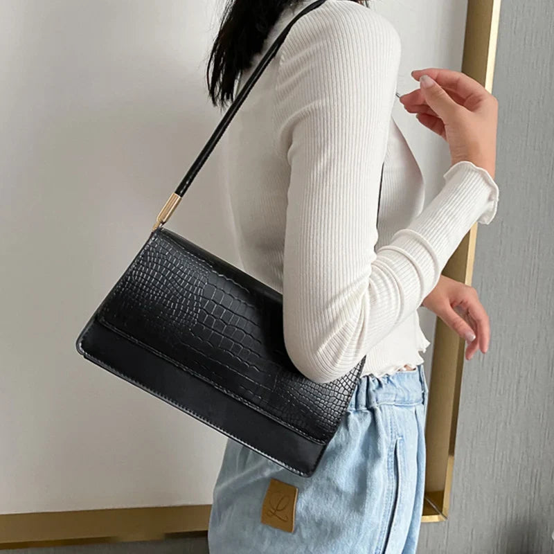 Sac baguette élégant et robuste effet crocodile