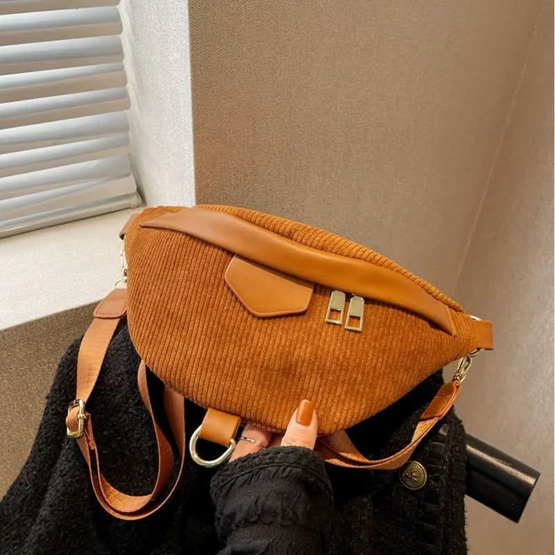 Sac banane en velours rayé féminin